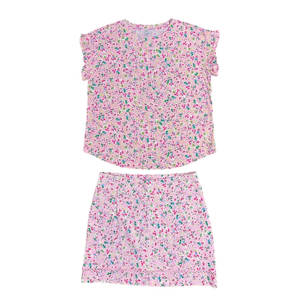 Crown & Ivy Pink Floral Top Sz M Skirt Skort Sz 10 Matching Set Preppy Office